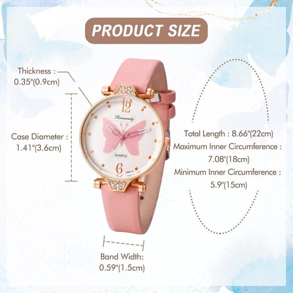 Romantic Butterfly Pattern Quartz Watch - Elegant Leather Strap for Women - Picture 5 of 9